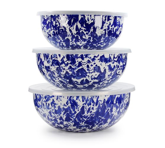 blue ceramic mixing bowl set