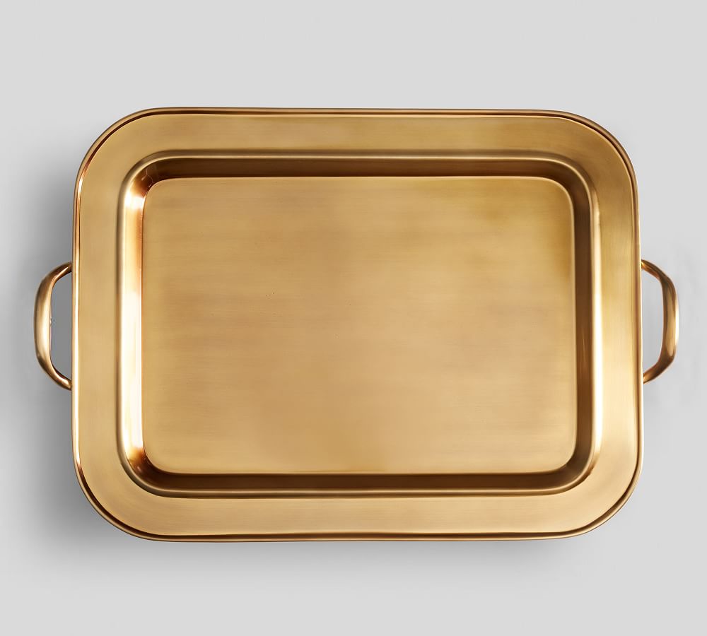 Antique Gold Rectangular Tray with Handles Pottery Barn