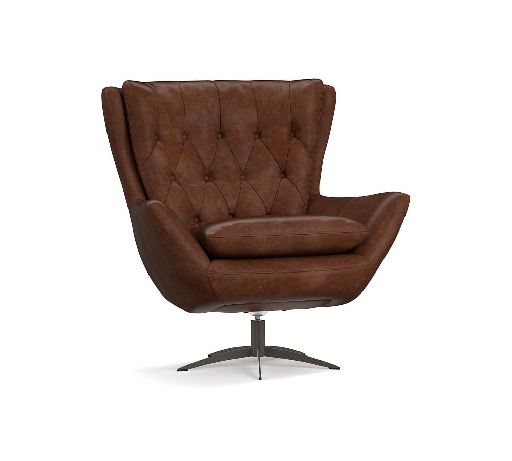 Wells Tufted Leather Swivel Armchair Pottery Barn