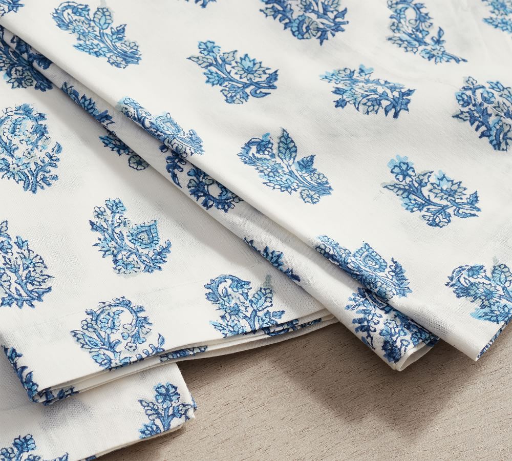 Grey - Floral Block Print Cotton Hand Embroidery Table Napkin 09
