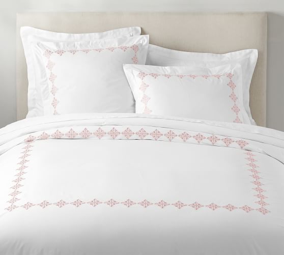 white duvet with pink trim