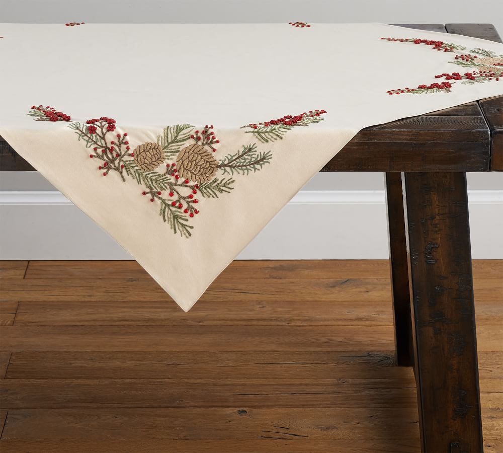 Embroidered Pinecone Table Throw | Pottery Barn