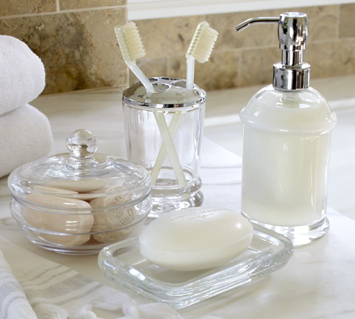 pottery barn glass bathroom accessories