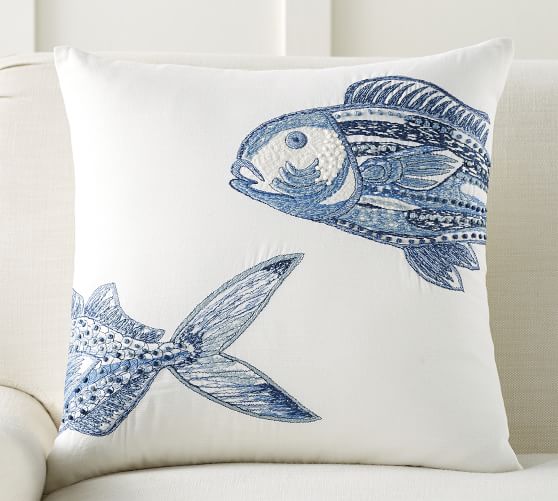 Lewes Fish Embroidered Decorative Pillow Cover | Pottery Barn