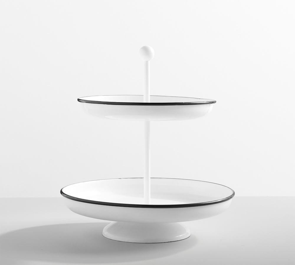 Handcrafted White Enamel Tiered Stand | Pottery Barn