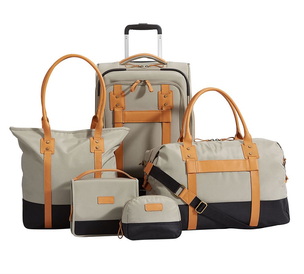 Rive Wheeled Luggage Taupe/Cognac Pottery Barn