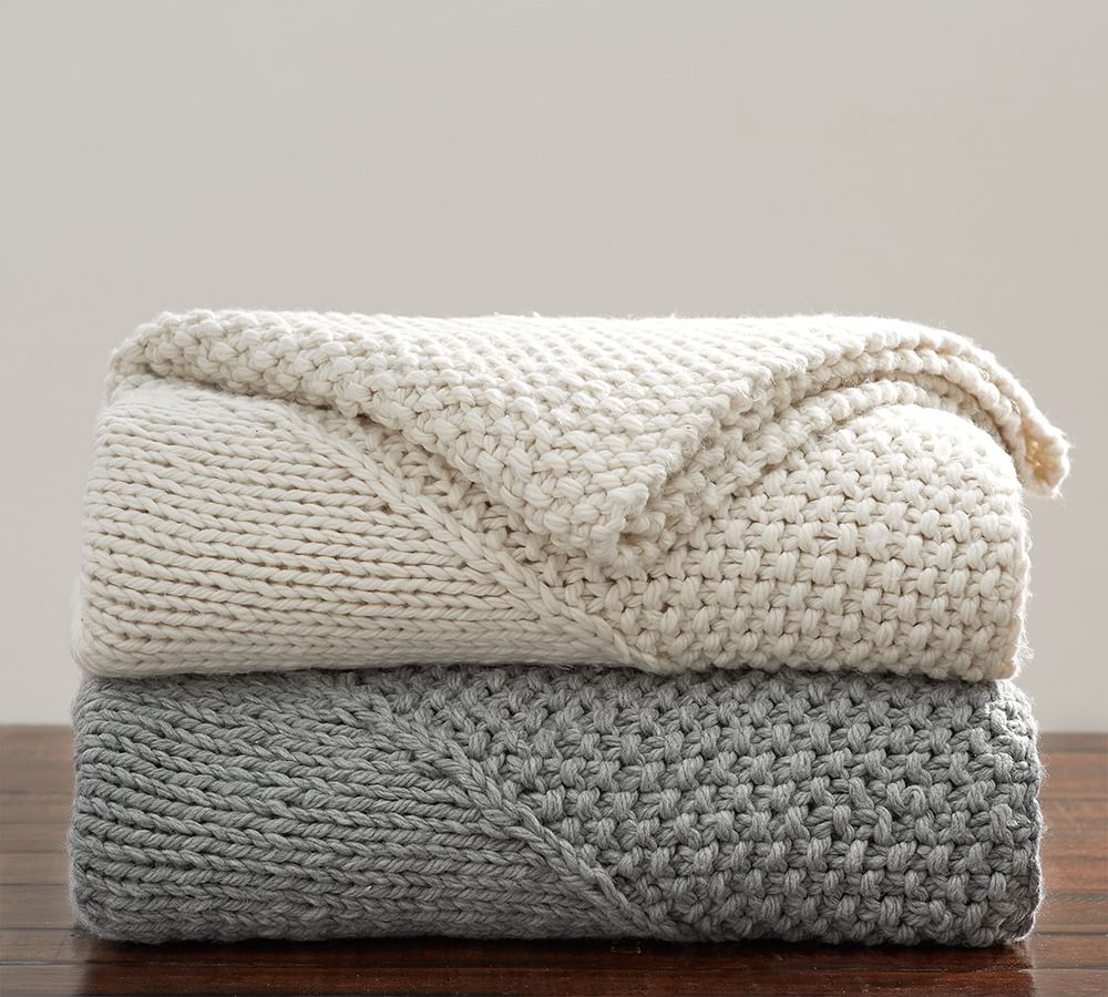Oversized Chunky Diamond Knit Throw Blanket Pottery Barn