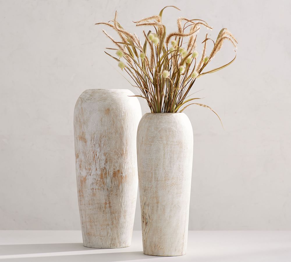 Fair Trade Hand Carved Made Tall Thai Mango Wood Wooden Flower Vase 