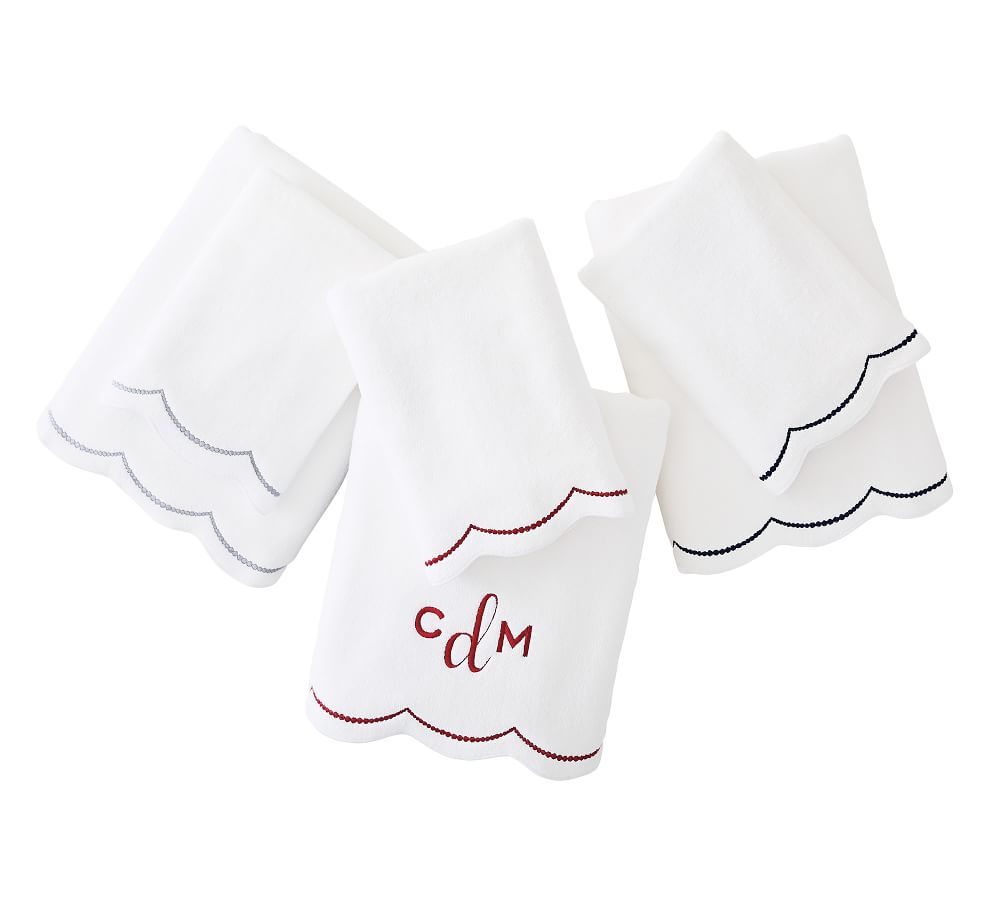 Scalloped Dot Organic Embroidered Towels Pottery Barn