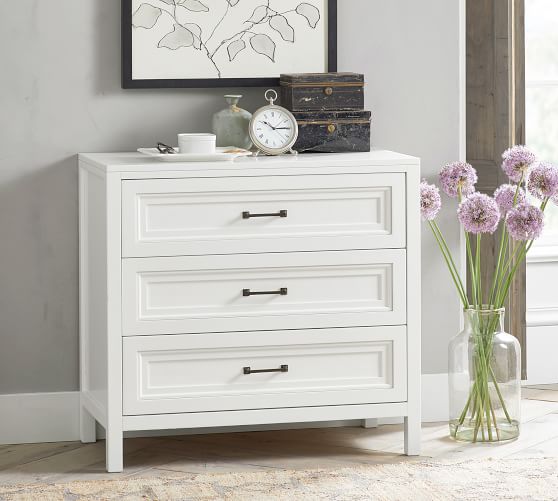 white wood 3 drawer nightstand