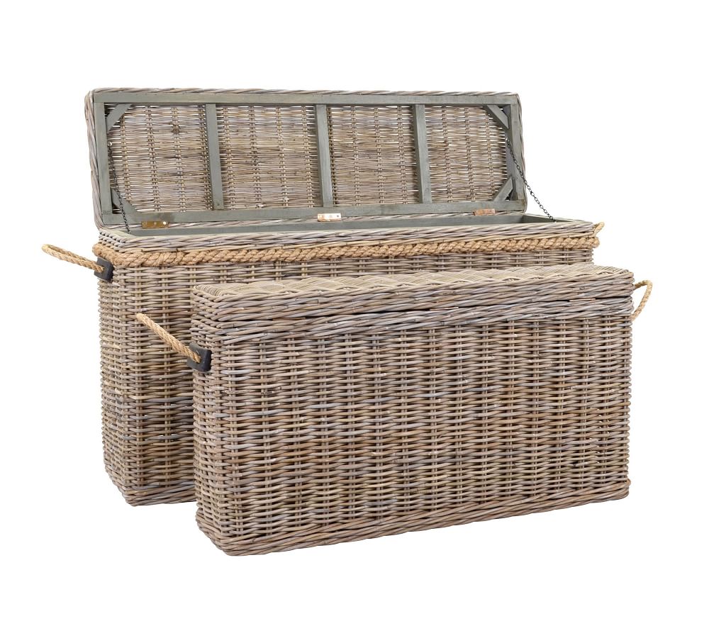Rattan Oversized Lidded Basket, Set of 2 | Pottery Barn