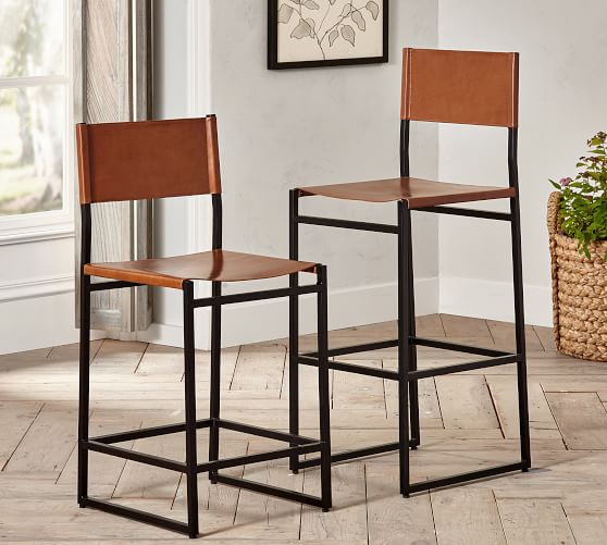 pottery barn leather counter stools