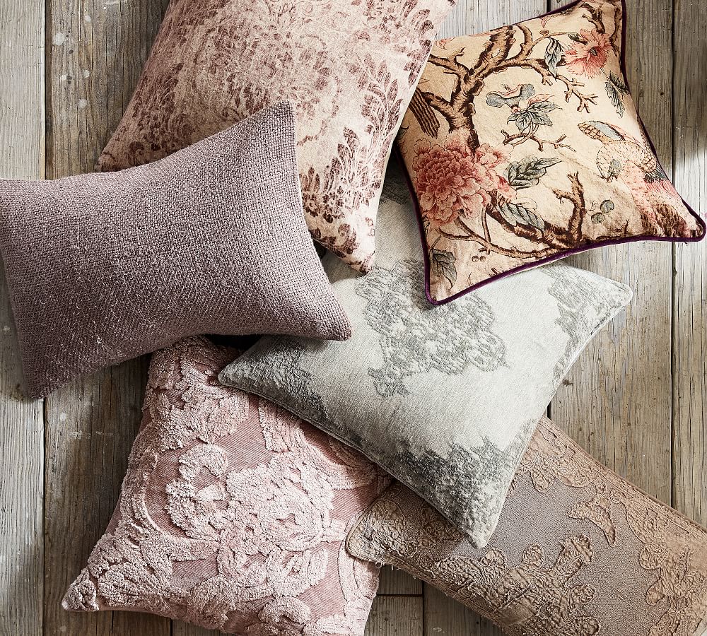 Faye Textured Linen Lumbar Pillow Cover Heather Pottery Barn