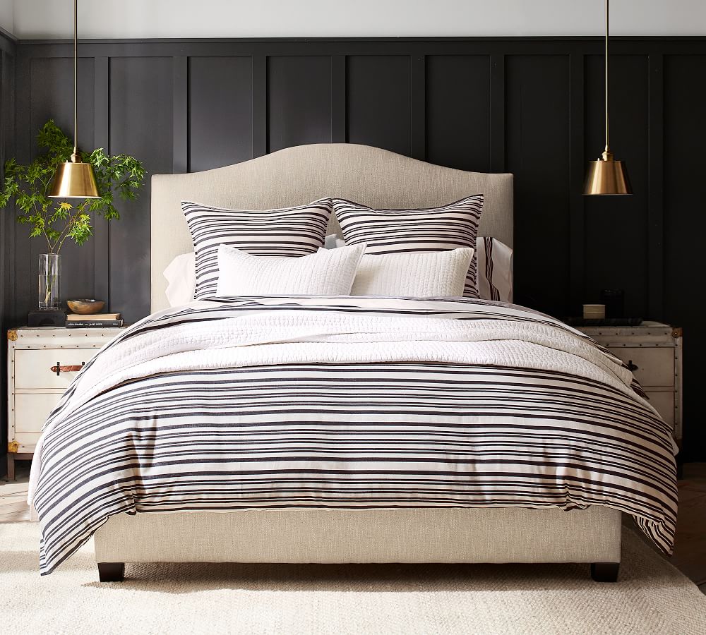 Raleigh Curved Upholstered Tall Side Storage Platform Bed Pottery Barn