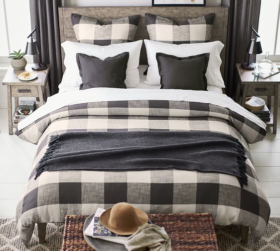 gray buffalo plaid duvet cover