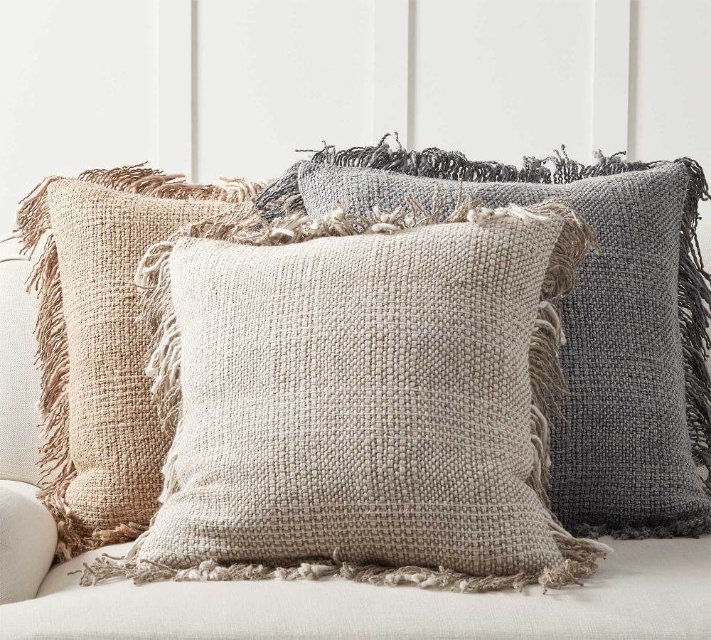 Linen Plaid Fringe Pillow Covers Pottery Barn