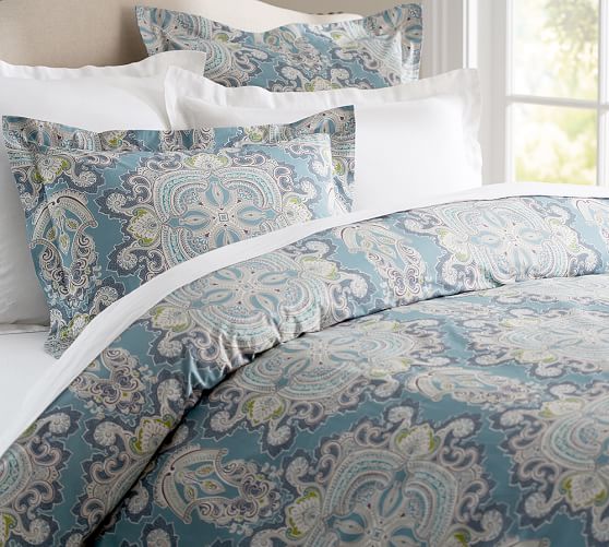 pottery barn blue paisley duvet cover