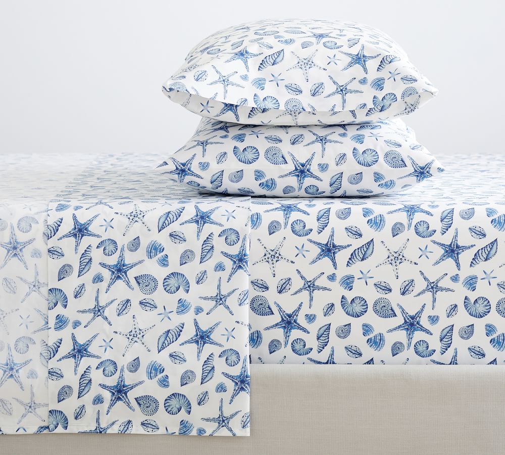 Sea Shells Organic Percale Sheet Set Pottery Barn