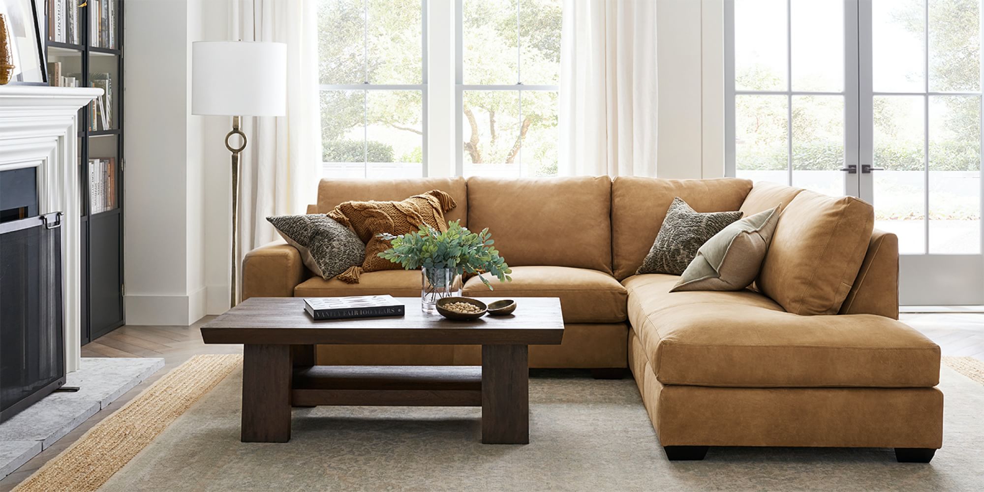 Big Sur Square Arm Leather Return Bumper Sectional | Pottery Barn