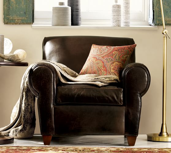 pottery barn club chair leather