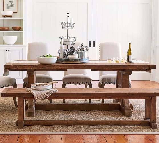 extendable wooden dining table with bench