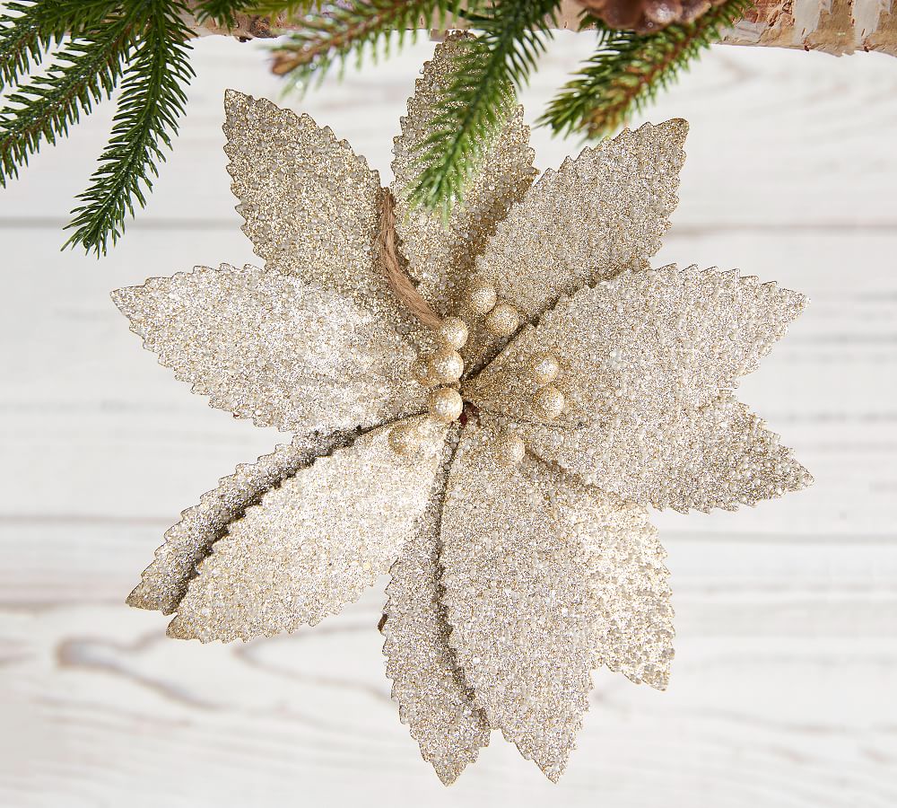 Gold Glitter Poinsettia Pick, Set of 3 | Pottery Barn