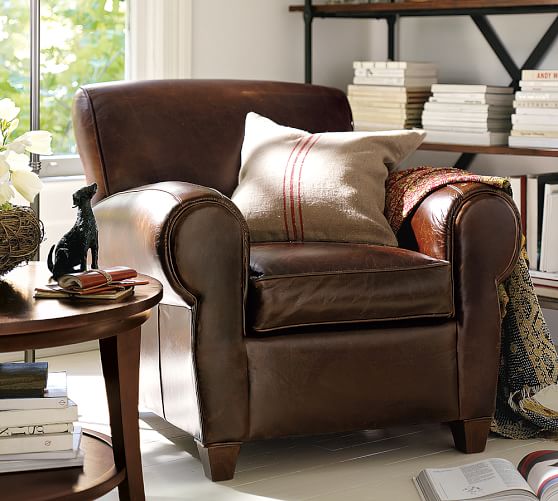 pottery barn club chair leather