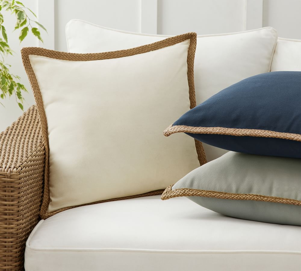 Faux Natural Fiber Trim Indoor Outdoor Pillows Pottery Barn