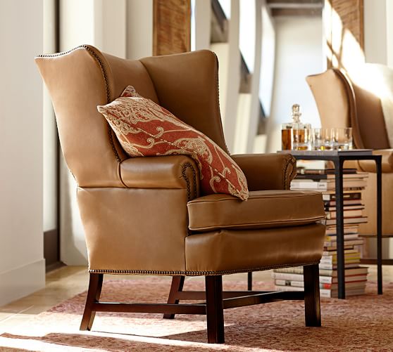 pottery barn thatcher leather wingback chair