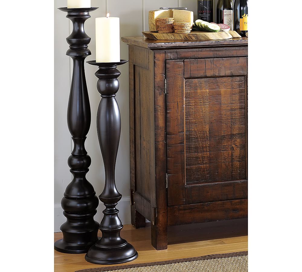 Turned Wood Floor Pillar Holders Pottery Barn