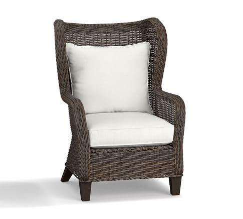 Torrey All-Weather Wicker Wingback Lounge Chair with Cushion, Espresso