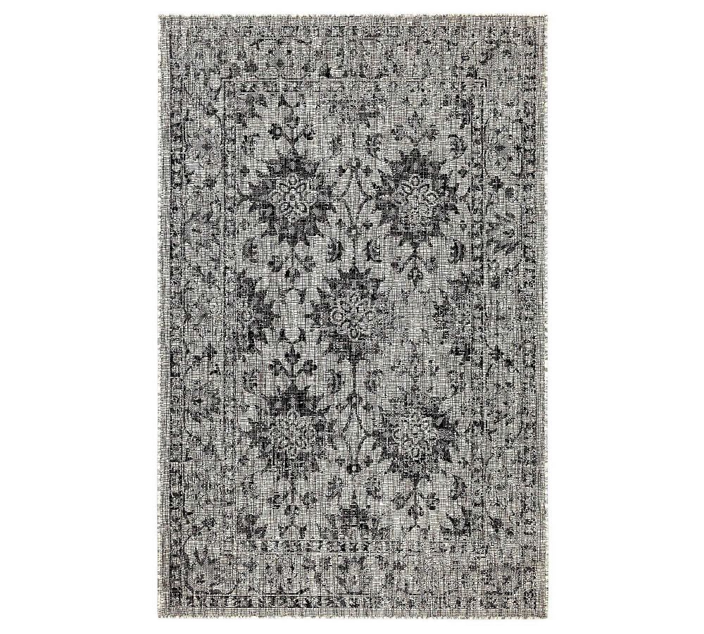 Vintage Floral Black Flatwoven 5' x 7' Synthetic Rug