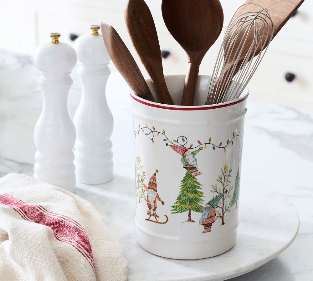 Forest Gnome Stoneware Utensil Crock Pottery Barn