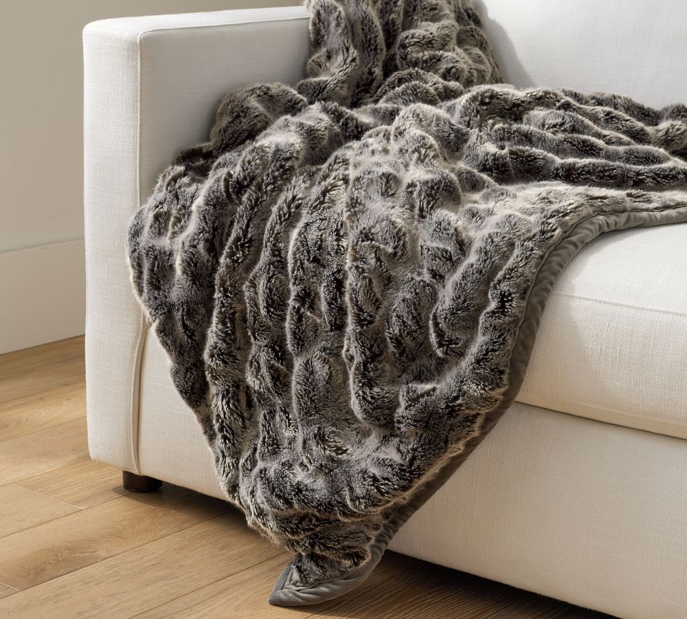 Faux Fur Ruched Throw Blankets Pottery Barn