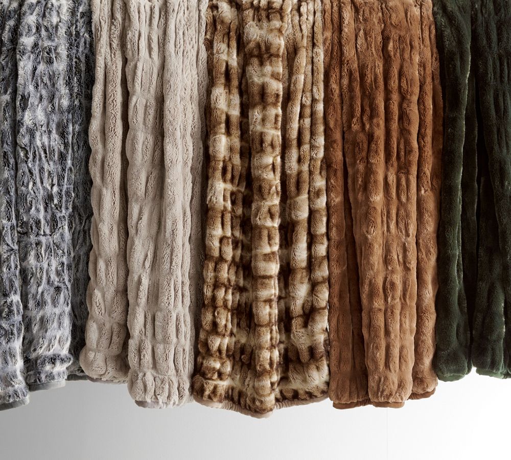 Faux Fur Ruched Throw Blankets | Pottery Barn