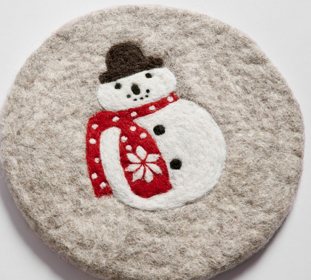 Archie the Snowman Boiled Wool Trivet Pottery Barn