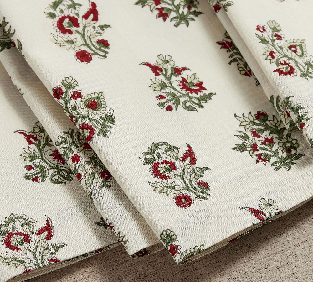 Sophia Floral Block Print Cotton Napkins Set of 4 Pottery Barn
