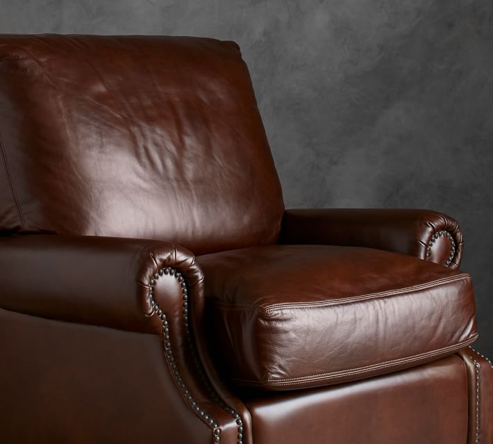 James Roll Arm Leather Recliner with Nailheads Pottery Barn
