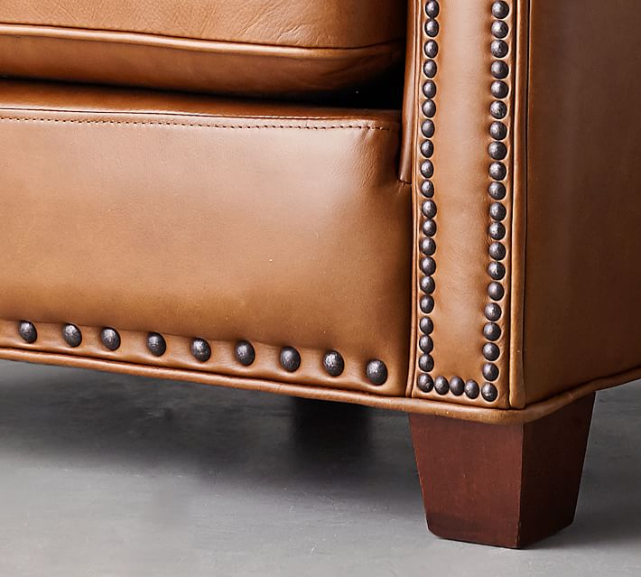 Irving Roll Arm Leather Recliner with Nailheads Pottery Barn