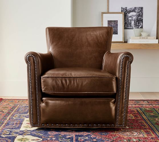 irving leather swivel armchair