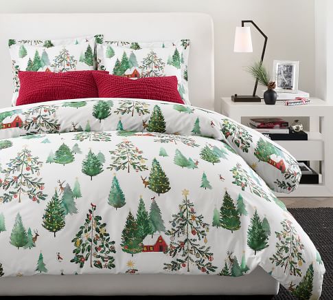 Christmas in the Country Organic Percale Duvet Cover | Pottery Barn