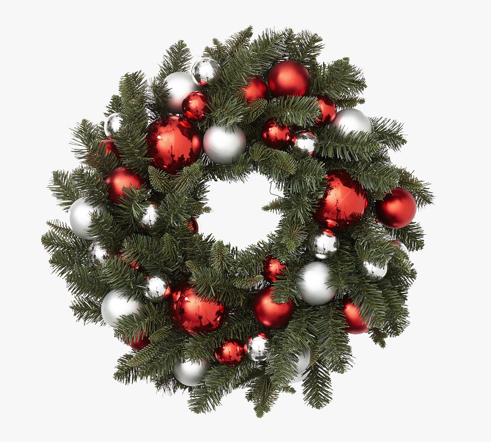 Ornament & Pine Wreath, 22 Ft., Green Pottery Barn