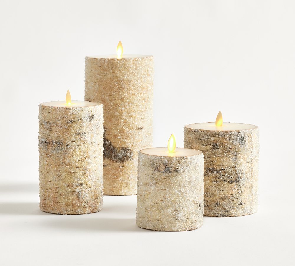Premium Flickering Flameless Textured Birch Wax Pillar Candles