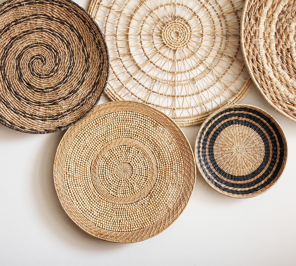 Handwoven Rattan Beaded Basket Wall Art - 30