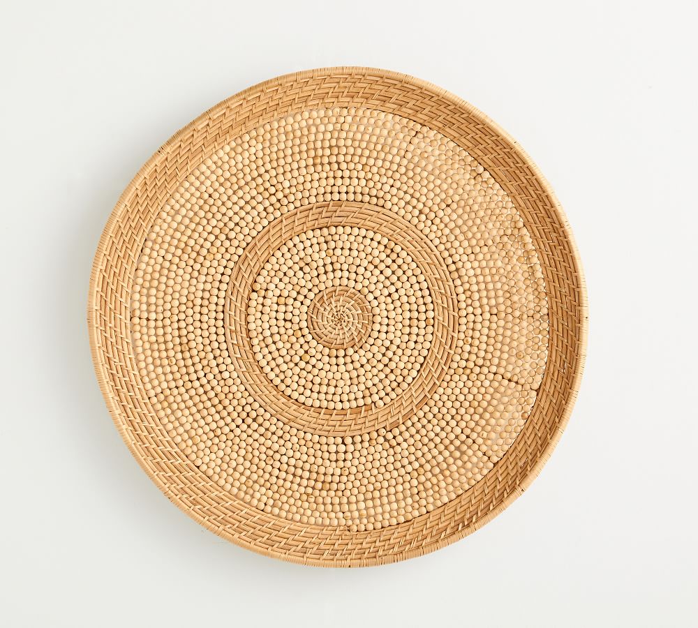 Handwoven Rattan Beaded Basket Wall Art - 30