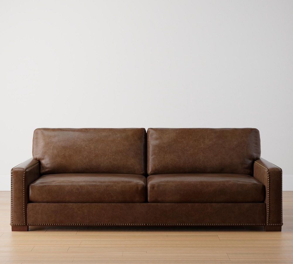 Turner Square Arm Leather Sofa with Nailheads Pottery Barn