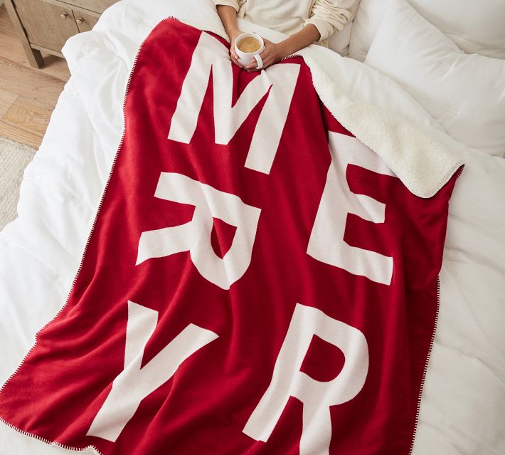 OPEN BOX Merry Jacquard Sherpa Back Throw Pottery Barn