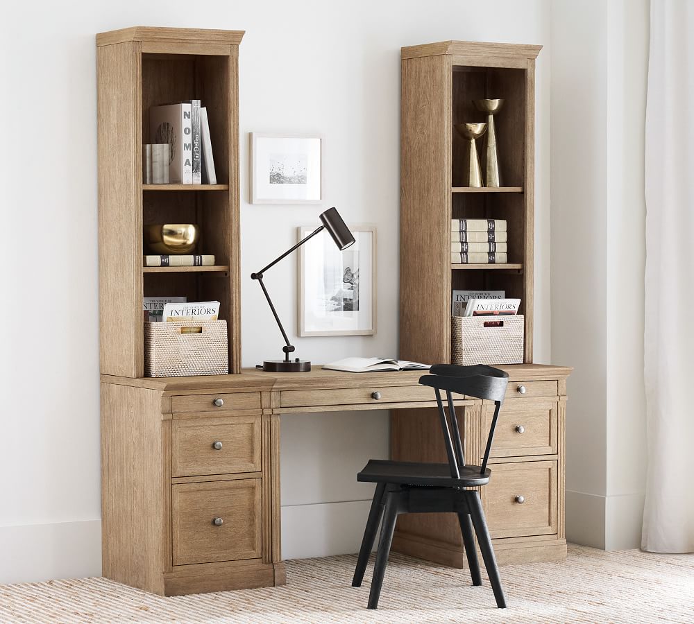 desk with bookshelves on each side