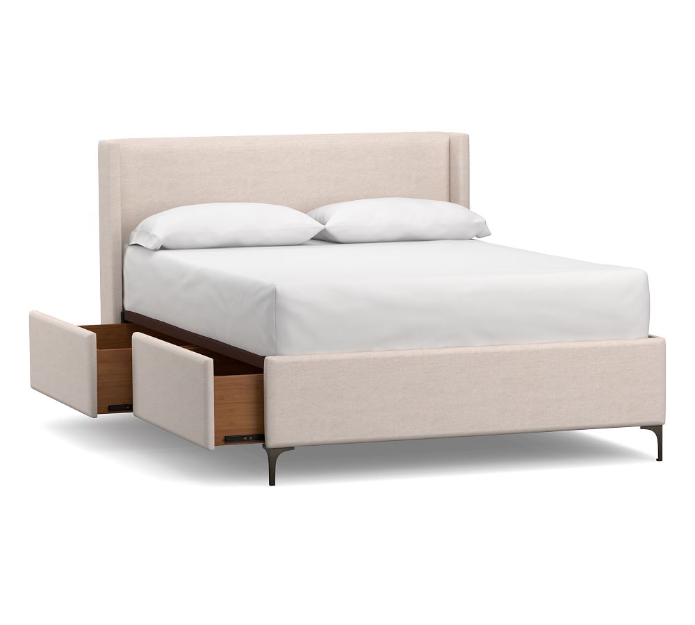 Jake Upholstered Storage Platform Bed with Metal Legs Pottery Barn