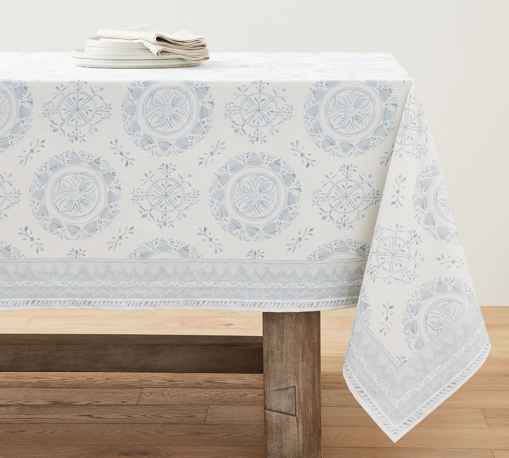 Chambray Tile Outdoor Oilcloth Cotton Tablecloth Pottery Barn